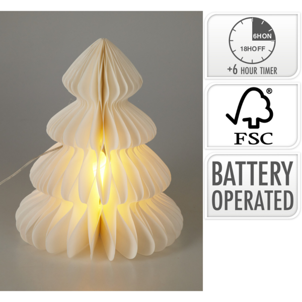 LED Weihnachtsbaum beleuchtet mit Timer warmweiß aus Papier weiß 28cm hoch