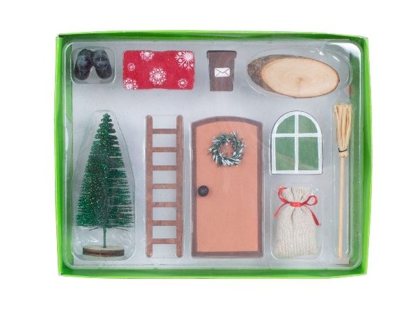 Wichteltür Set aus 10 Teilen Elfentür Weihnachtswichtel 10cm hoch Holz