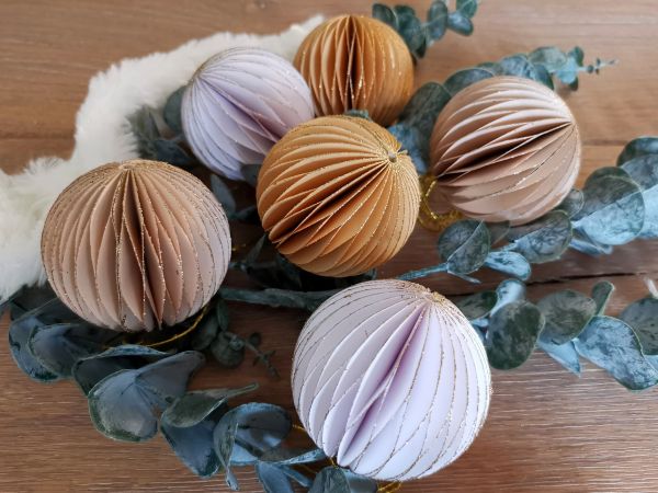 Papier Anhänger 6 St. Wabe Kugel Ball Natur 6cm