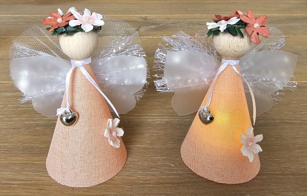 2er Set Glücksfee "Frieda" aprikot klein stehend mit Teelicht Bastelpackung 11cm