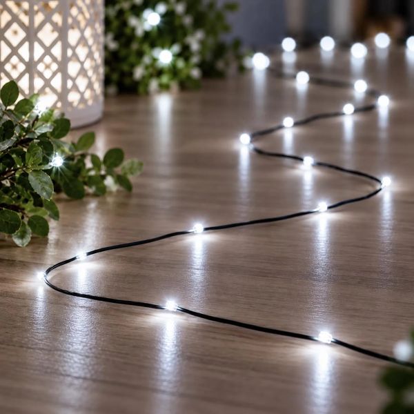 80er LED Drahtlichterkette kaltweiß flexibel innen außen Strom