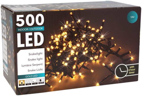 LED Snake 500 er Lichterkette extra warweiß mit Timer strombetrieben für innen und außen
