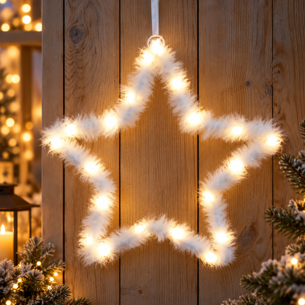 LED Lichterkette Batterie Feder warmweiß Timer Stern